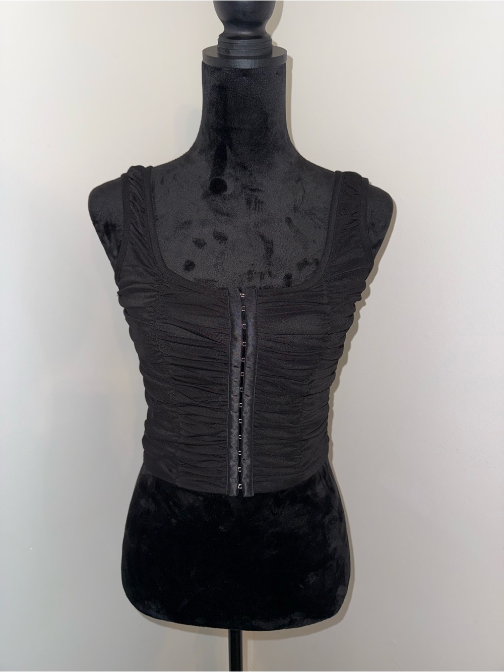 Shinestar Black Ruched Snap-Front Tank Top